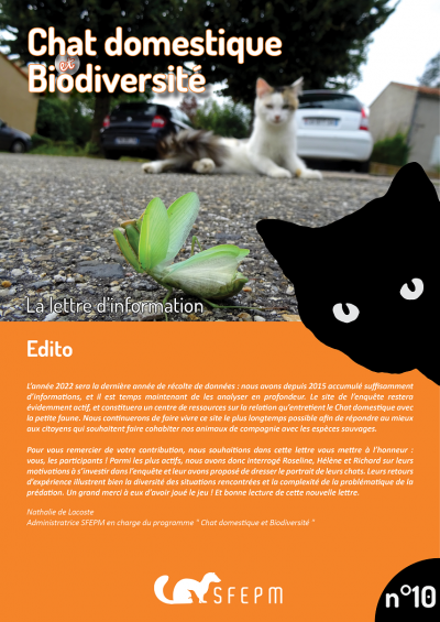 Lettre d'information Chat domestique & Biodiversité Lettre d'information Chat domestique & Biodiversité
